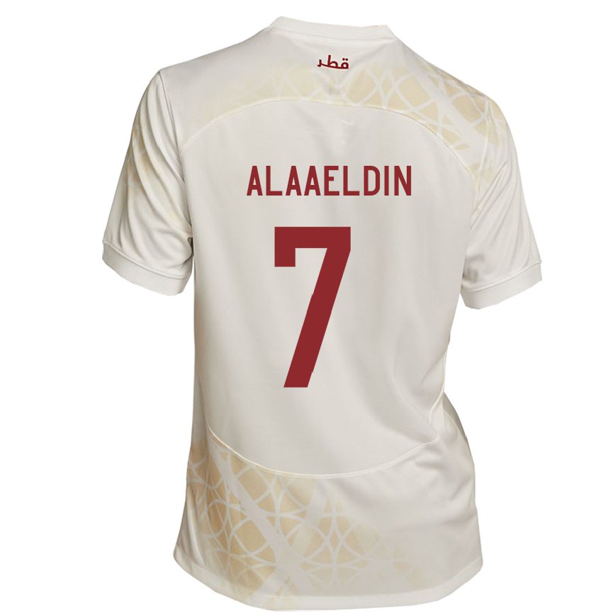 Damen Katarische Ahmed Alaaeldin #7 Goldbeige Auswärtstrikot Trikot 22-24 Luxemburg