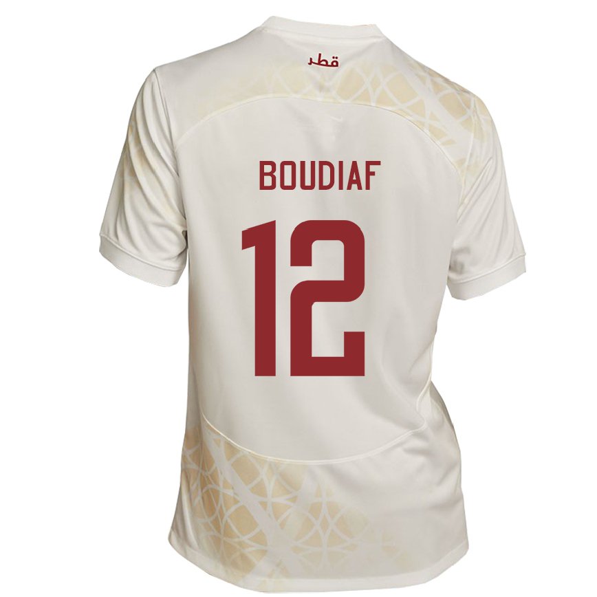 Damen Katarische Karim Boudiaf #12 Goldbeige Auswärtstrikot Trikot 22-24 Luxemburg