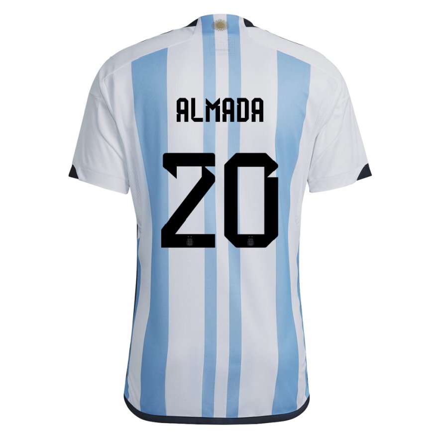 Kinder Argentinische Thiago Almada #20 Weiß Himmelblau Heimtrikot Trikot 22-24 Luxemburg