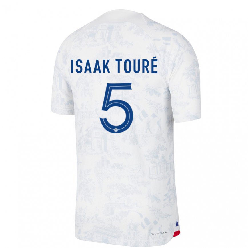 Kinder Französische Souleymane Isaak Toure #5 Weiß Blau Auswärtstrikot Trikot 22-24 Luxemburg