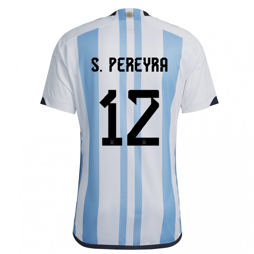 Herren Argentinische Solana Pereyra #12 Weiß Himmelblau Heimtrikot Trikot 22-24 Luxemburg