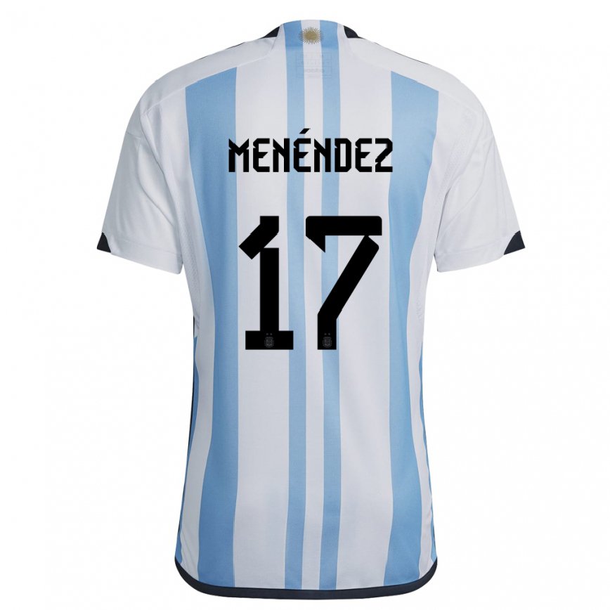 Herren Argentinische Milagros Menendez #17 Weiß Himmelblau Heimtrikot Trikot 22-24 Luxemburg