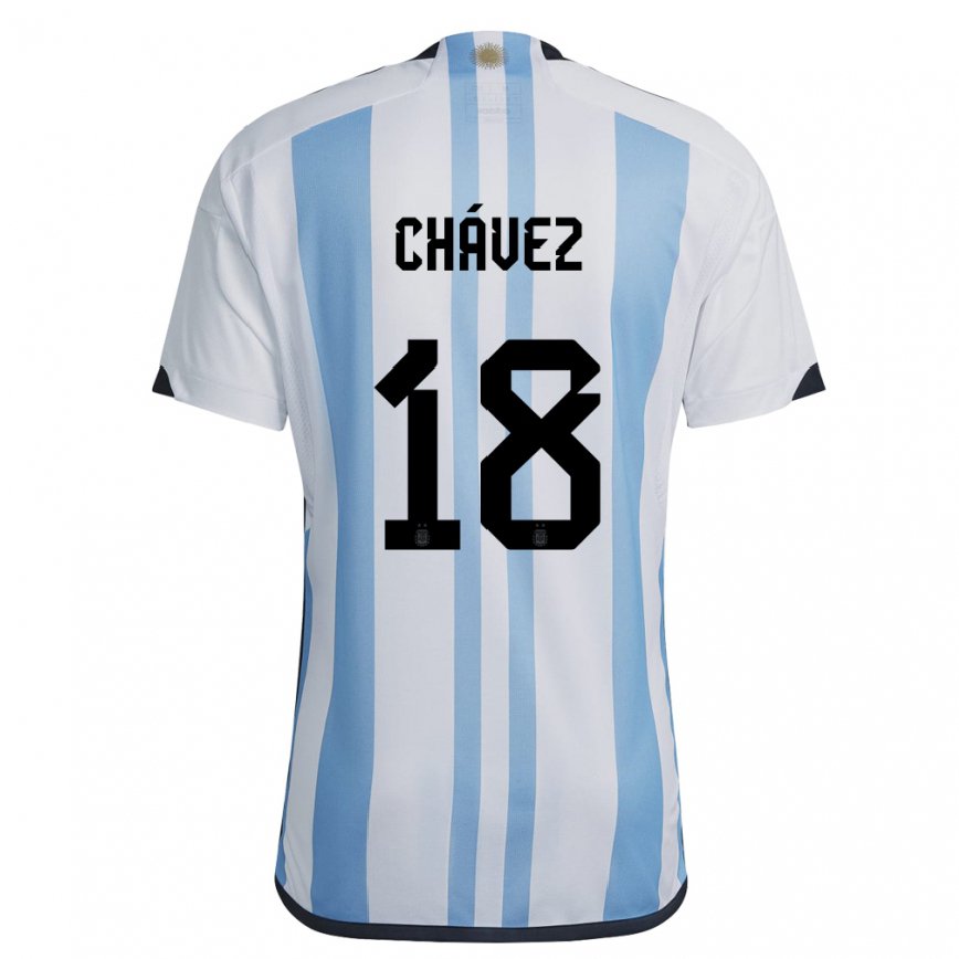 Herren Argentinische Gabriela Chavez #18 Weiß Himmelblau Heimtrikot Trikot 22-24 Luxemburg