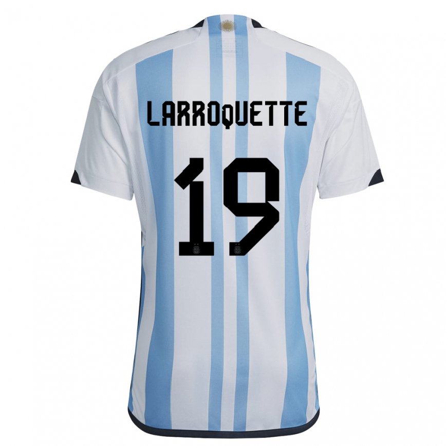 Herren Argentinische Mariana Larroquette #19 Weiß Himmelblau Heimtrikot Trikot 22-24 Luxemburg