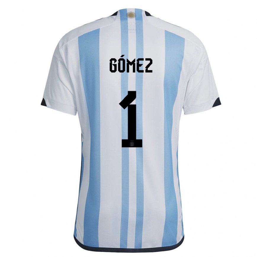Herren Argentinische Francisco Gomez #1 Weiß Himmelblau Heimtrikot Trikot 22-24 Luxemburg