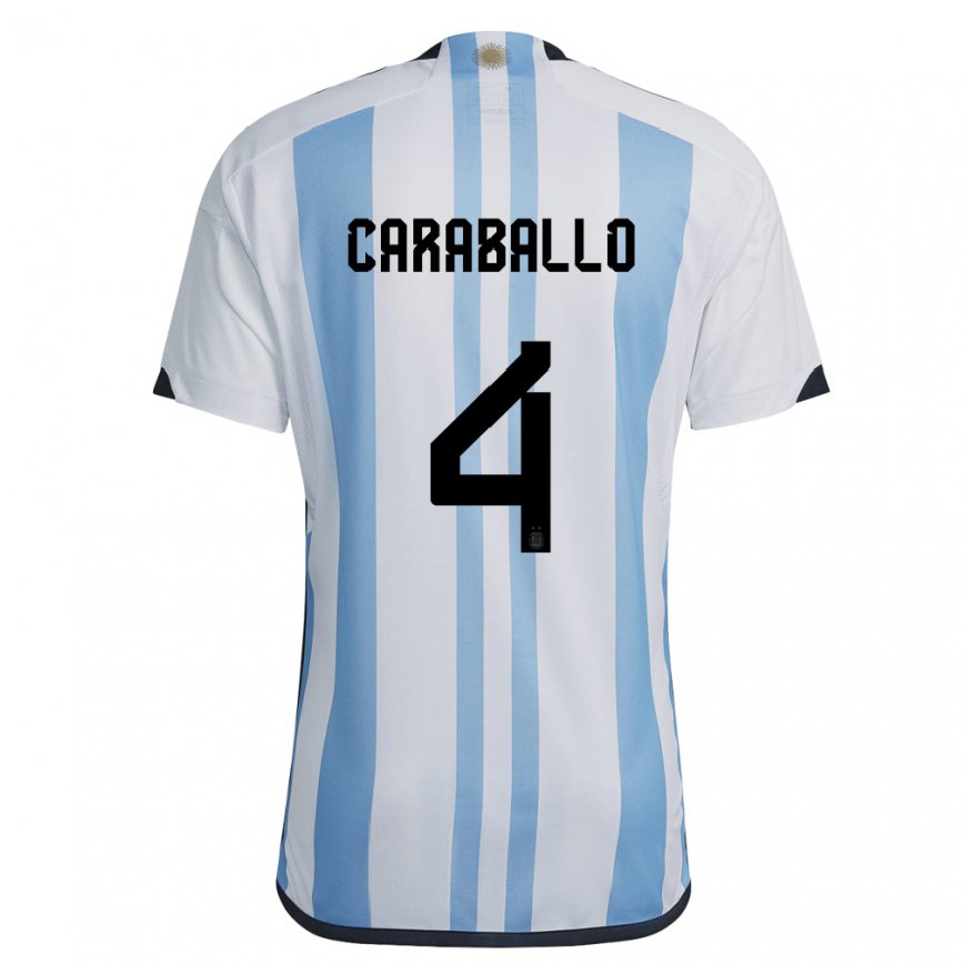 Herren Argentinische Brian Caraballo #4 Weiß Himmelblau Heimtrikot Trikot 22-24 Luxemburg