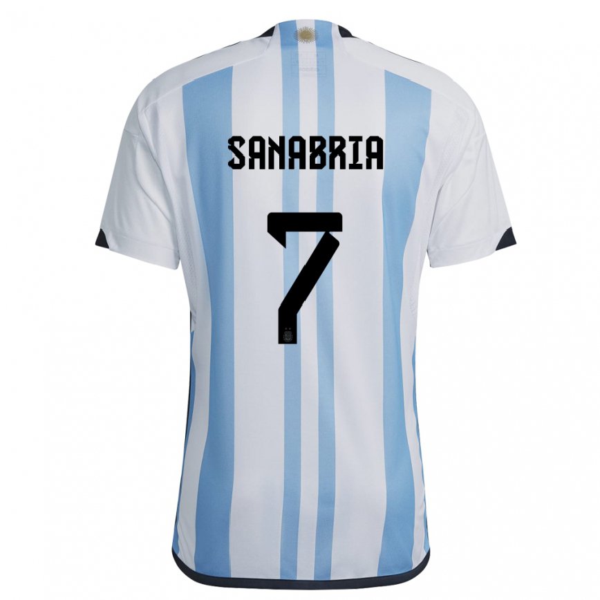 Herren Argentinische Mateo Sanabria #7 Weiß Himmelblau Heimtrikot Trikot 22-24 Luxemburg