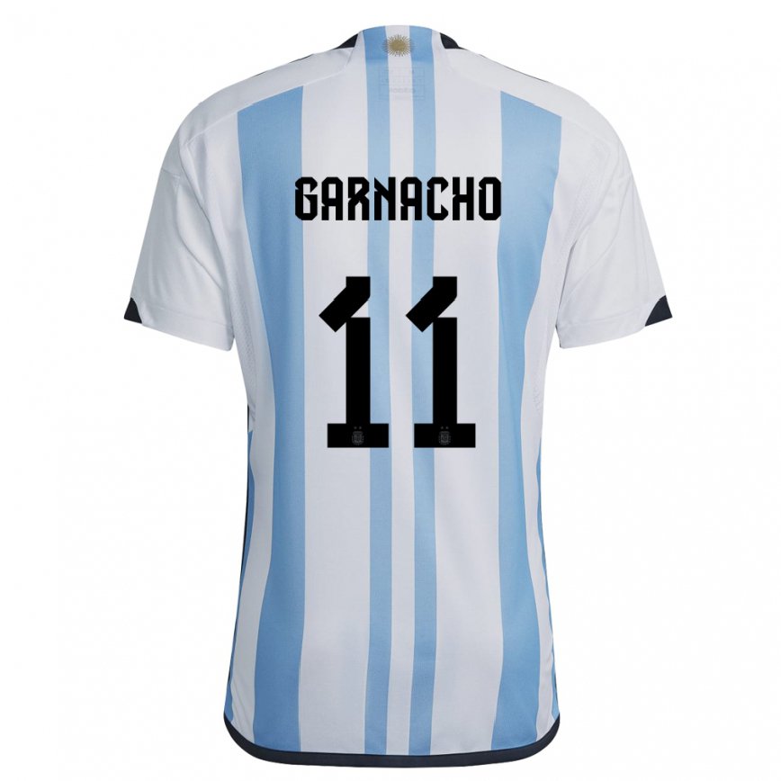 Herren Argentinische Alejandro Garnacho #11 Weiß Himmelblau Heimtrikot Trikot 22-24 Luxemburg