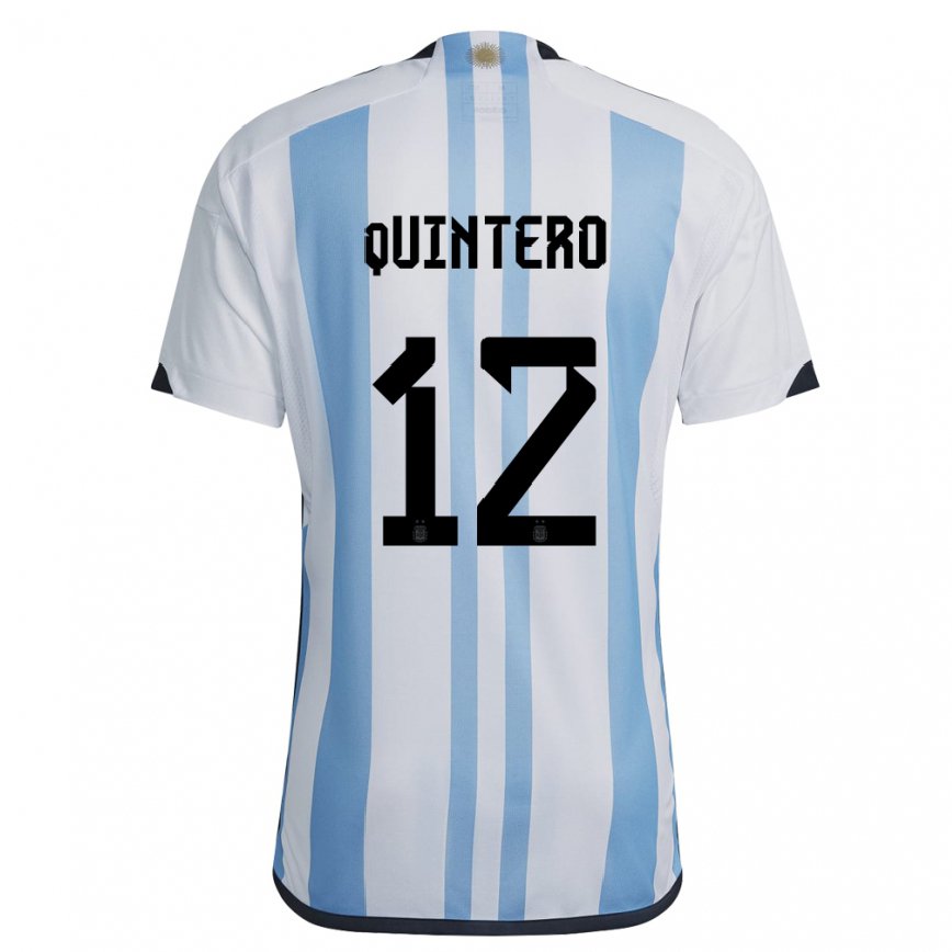 Herren Argentinische Valentino Quintero #12 Weiß Himmelblau Heimtrikot Trikot 22-24 Luxemburg
