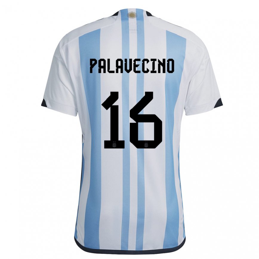 Herren Argentinische Nicolas Palavecino #16 Weiß Himmelblau Heimtrikot Trikot 22-24 Luxemburg