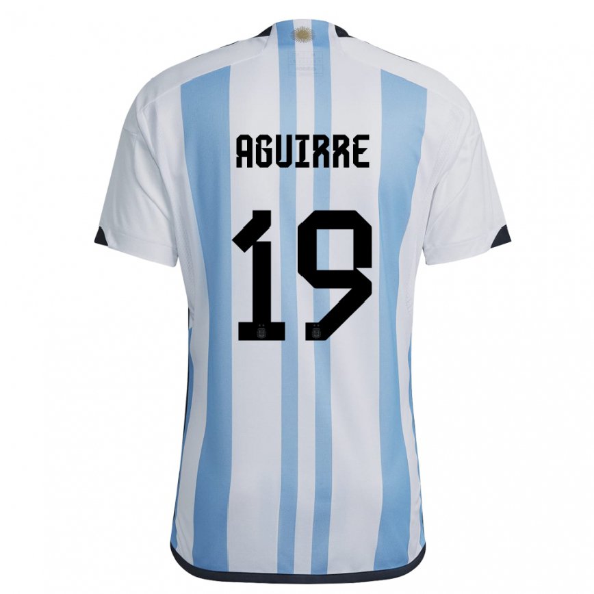 Herren Argentinische Brian Aguirre #19 Weiß Himmelblau Heimtrikot Trikot 22-24 Luxemburg