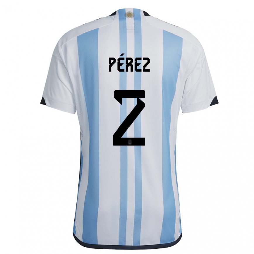 Herren Argentinische Nehuen Perez #2 Weiß Himmelblau Heimtrikot Trikot 22-24 Luxemburg