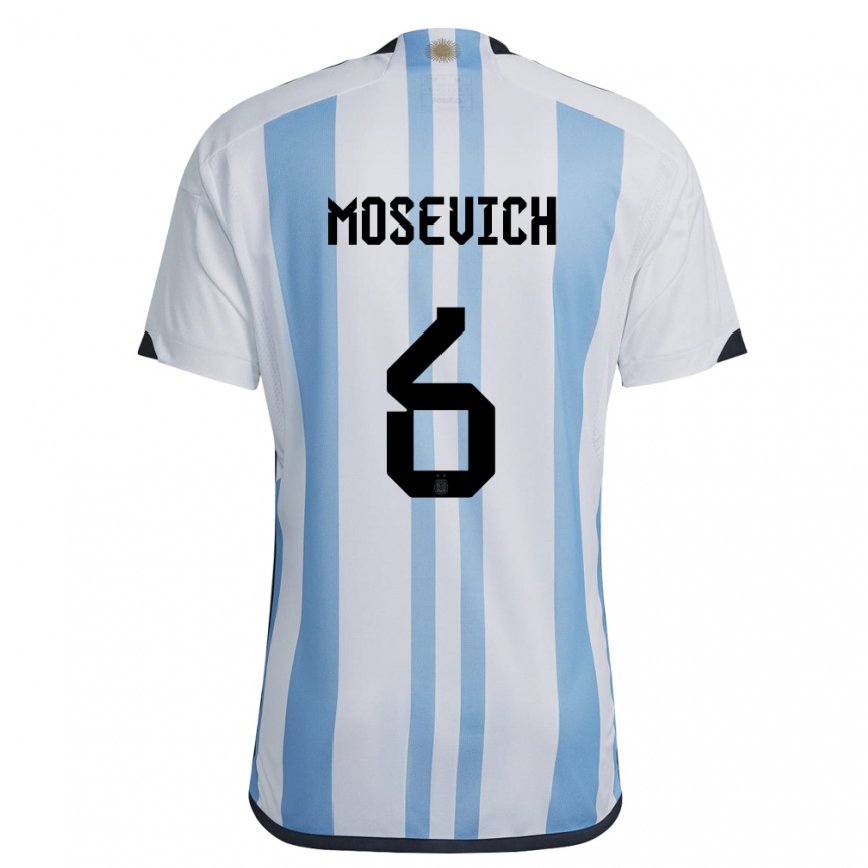 Herren Argentinische Leonel Mosevich #6 Weiß Himmelblau Heimtrikot Trikot 22-24 Luxemburg