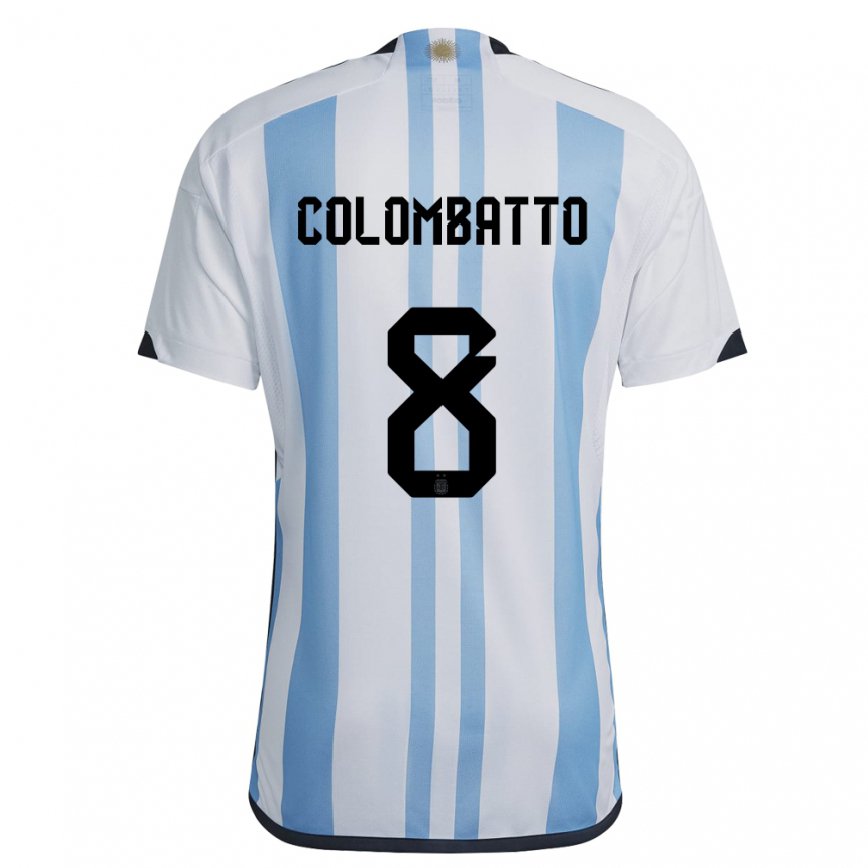 Herren Argentinische Santiago Colombatto #8 Weiß Himmelblau Heimtrikot Trikot 22-24 Luxemburg