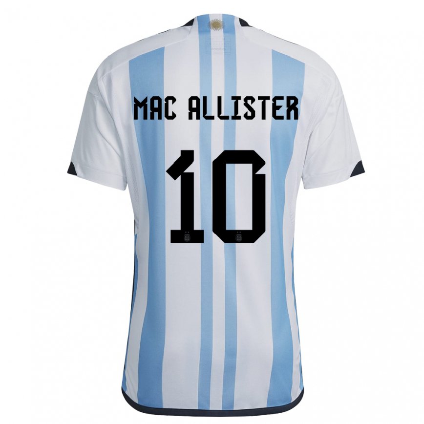 Herren Argentinische Alexis Mac Allister #10 Weiß Himmelblau Heimtrikot Trikot 22-24 Luxemburg