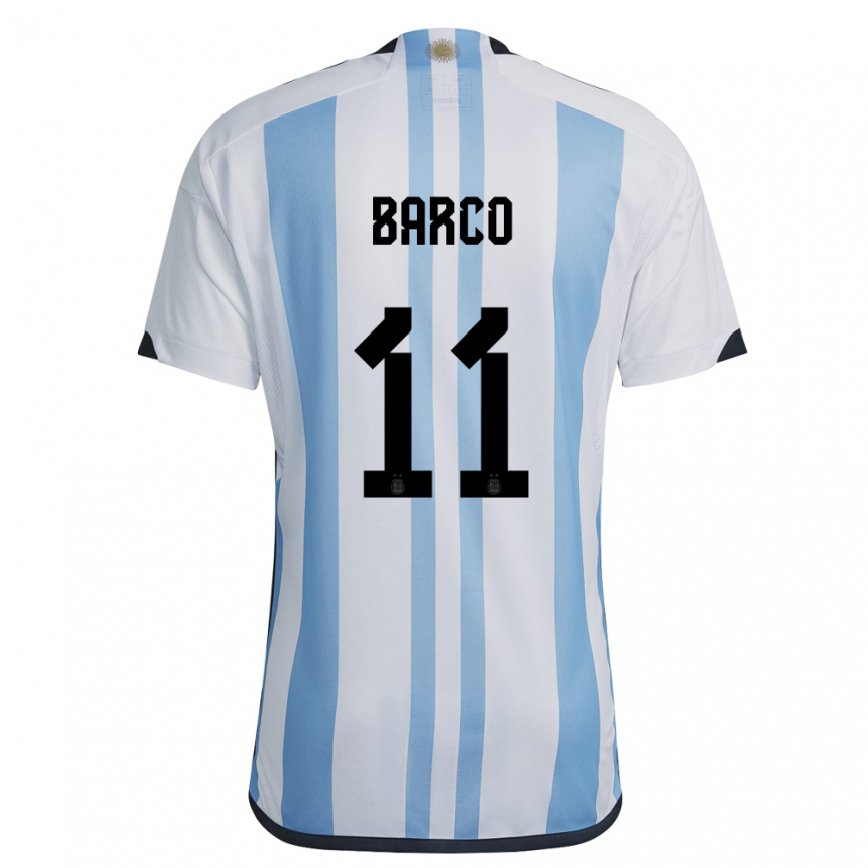 Herren Argentinische Ezequiel Barco #11 Weiß Himmelblau Heimtrikot Trikot 22-24 Luxemburg