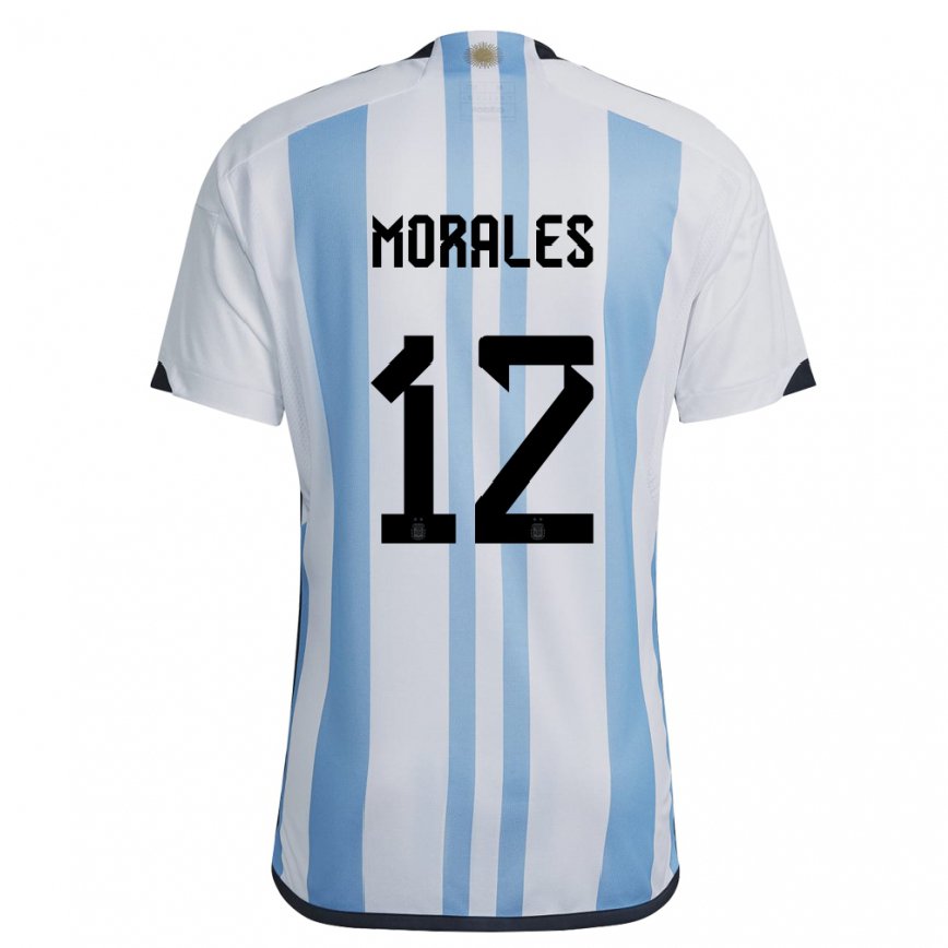 Herren Argentinische Lautaro Morales #12 Weiß Himmelblau Heimtrikot Trikot 22-24 Luxemburg