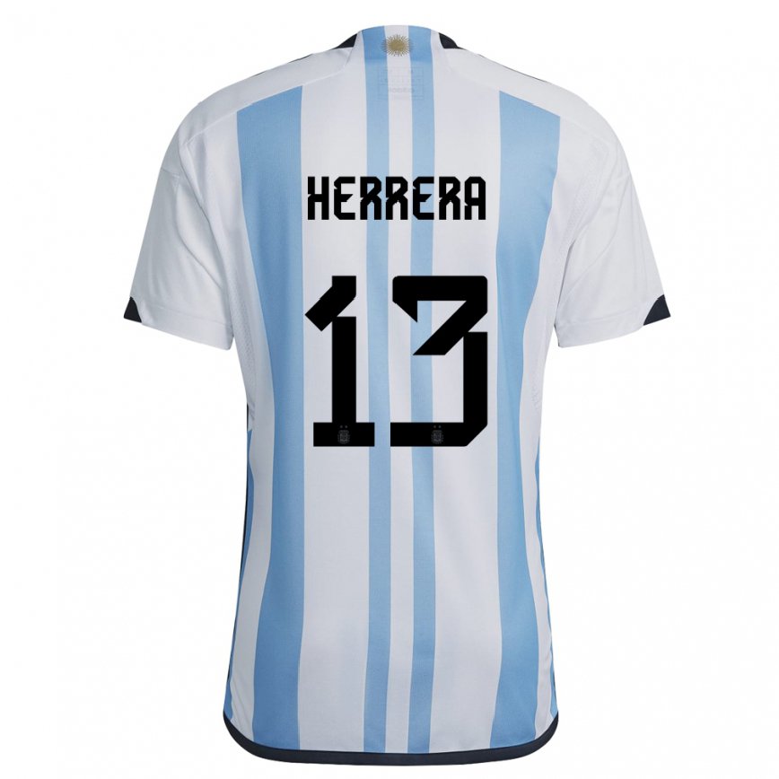 Herren Argentinische Marcelo Herrera #13 Weiß Himmelblau Heimtrikot Trikot 22-24 Luxemburg