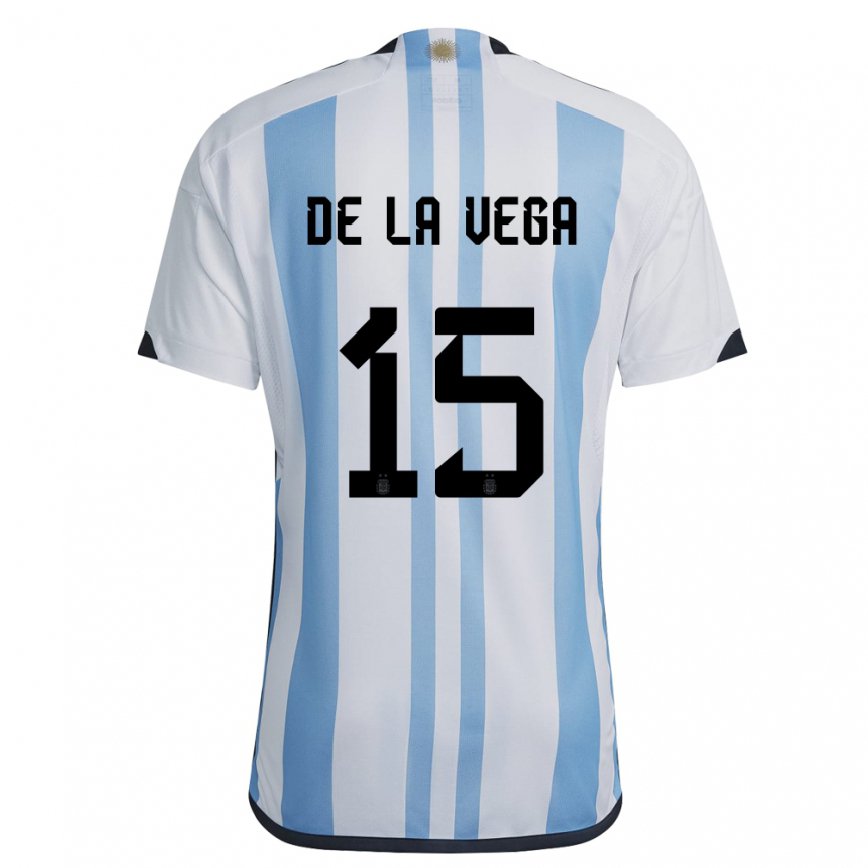 Herren Argentinische Pedro De La Vega #15 Weiß Himmelblau Heimtrikot Trikot 22-24 Luxemburg
