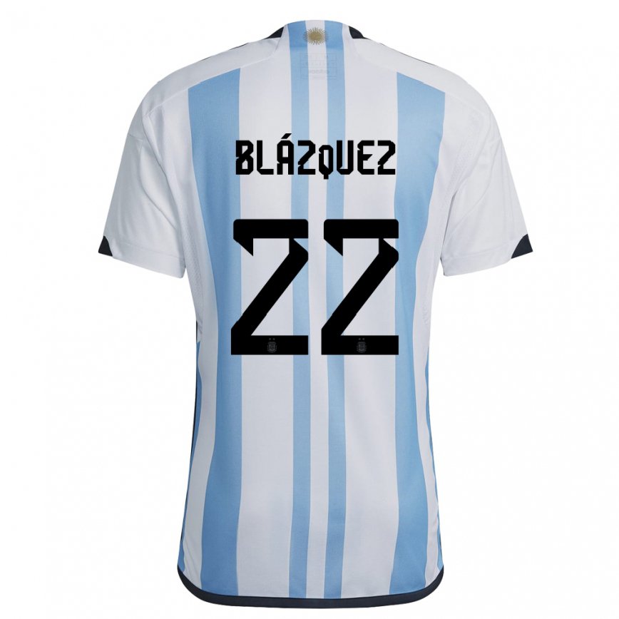 Herren Argentinische Joaquin Blazquez #22 Weiß Himmelblau Heimtrikot Trikot 22-24 Luxemburg