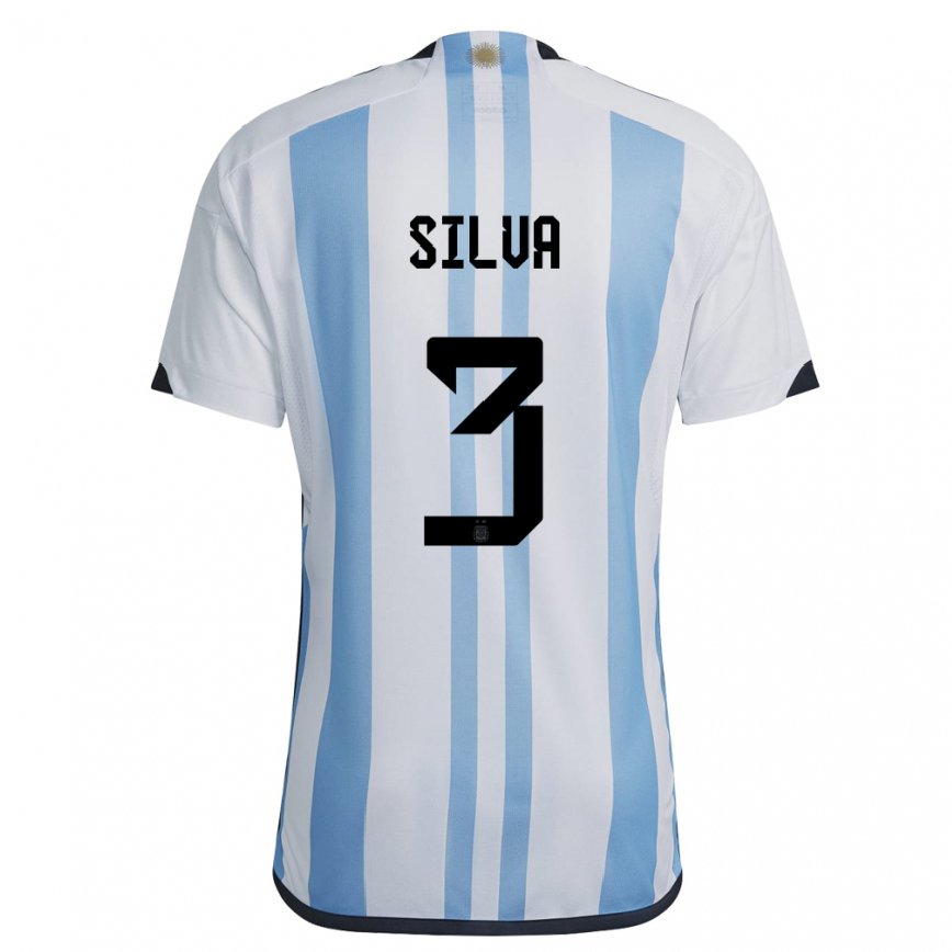 Herren Argentinische Tomas Silva #3 Weiß Himmelblau Heimtrikot Trikot 22-24 Luxemburg