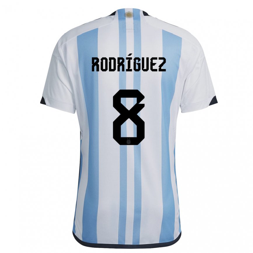 Herren Argentinische Agustin Rodriguez #8 Weiß Himmelblau Heimtrikot Trikot 22-24 Luxemburg