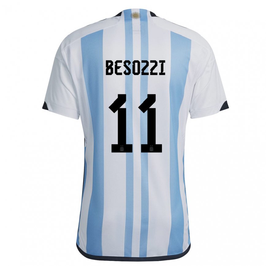 Herren Argentinische Lucas Besozzi #11 Weiß Himmelblau Heimtrikot Trikot 22-24 Luxemburg