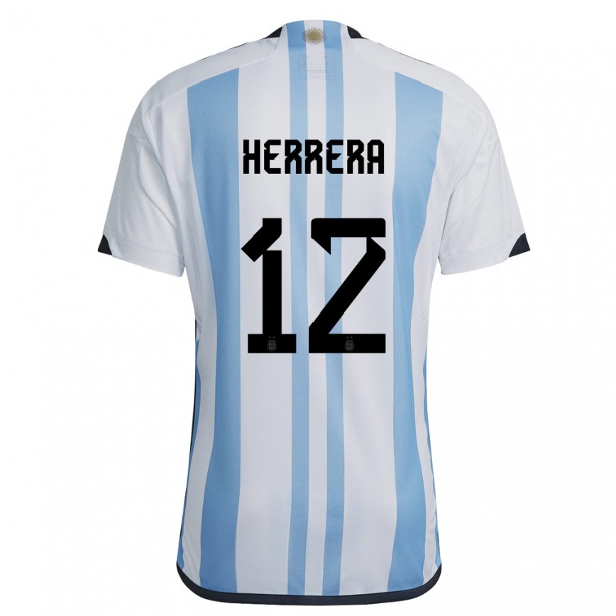 Herren Argentinische Franco Herrera #12 Weiß Himmelblau Heimtrikot Trikot 22-24 Luxemburg