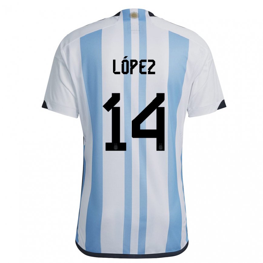 Herren Argentinische Lautaro Lopez #14 Weiß Himmelblau Heimtrikot Trikot 22-24 Luxemburg