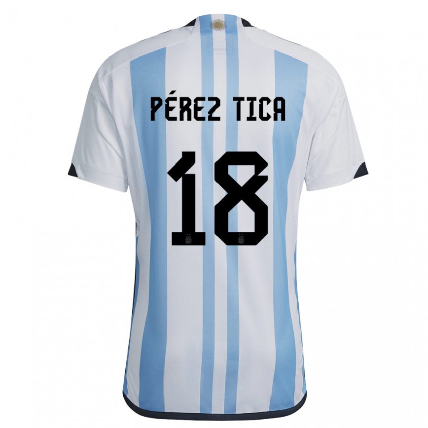 Herren Argentinische Jeremias Perez Tica #18 Weiß Himmelblau Heimtrikot Trikot 22-24 Luxemburg