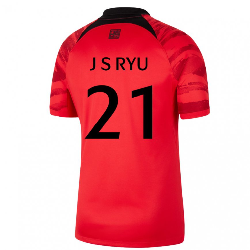 Herren Südkoreanische Ryu Ji Soo #21 Rot Schwarz Heimtrikot Trikot 22-24 Luxemburg