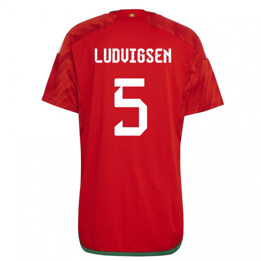 Herren Walisische Kai Ludvigsen #5 Rot Heimtrikot Trikot 22-24 Luxemburg