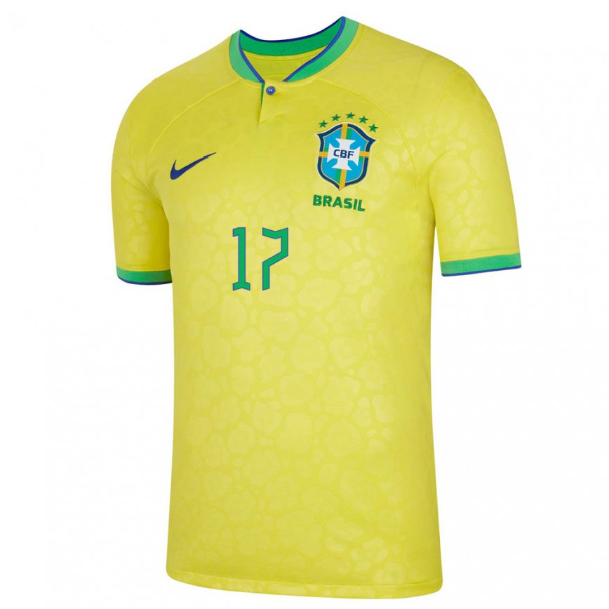 Herren Brasilianische Juninho #17 Gelb Heimtrikot Trikot 22-24 Luxemburg