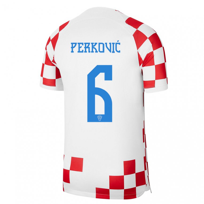 Herren Kroatische Mauro Perkovic #6 Rot-weiss Heimtrikot Trikot 22-24 Luxemburg