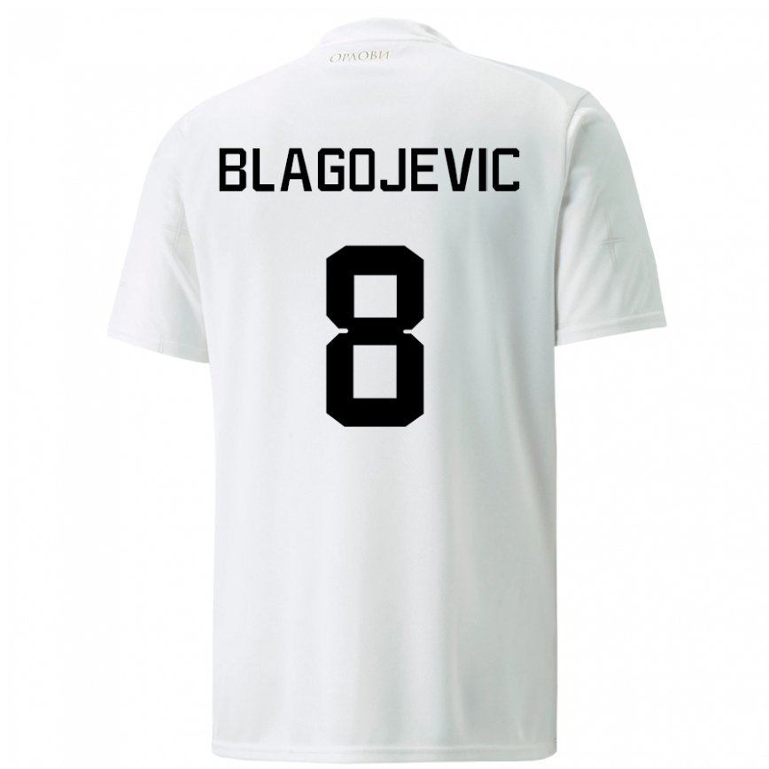 Herren Serbische Dina Blagojevic #8 Weiß Auswärtstrikot Trikot 22-24 Luxemburg