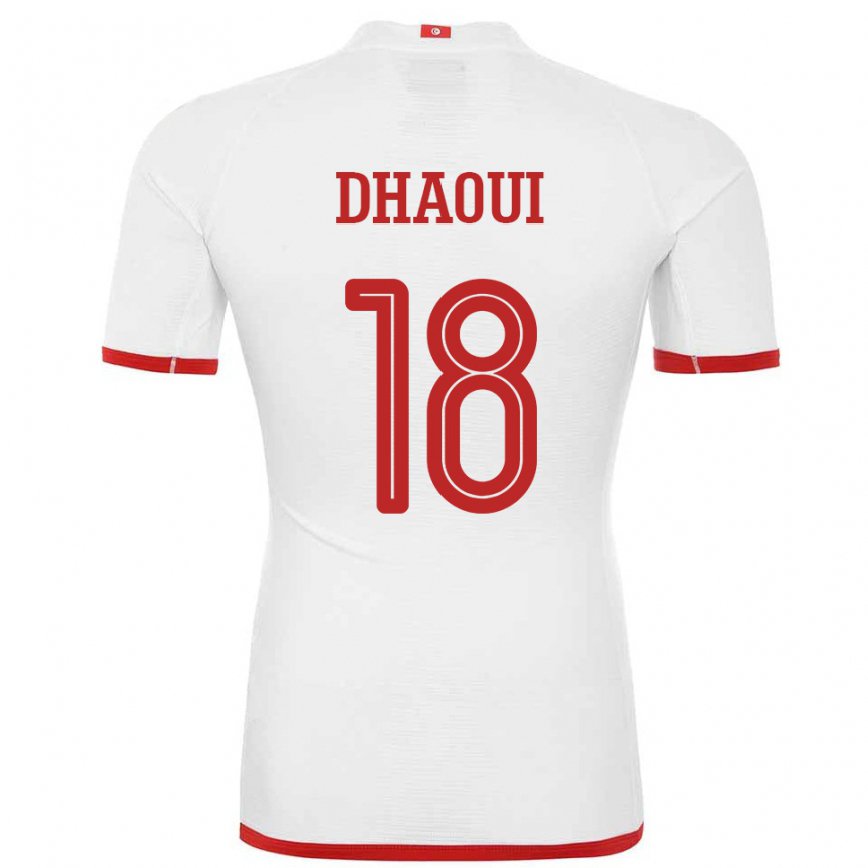 Herren Tunesische Mouhamed Dhaoui #18 Weiß Auswärtstrikot Trikot 22-24 Luxemburg