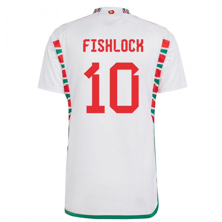 Herren Walisische Jessica Fishlock #10 Weiß Auswärtstrikot Trikot 22-24 Luxemburg