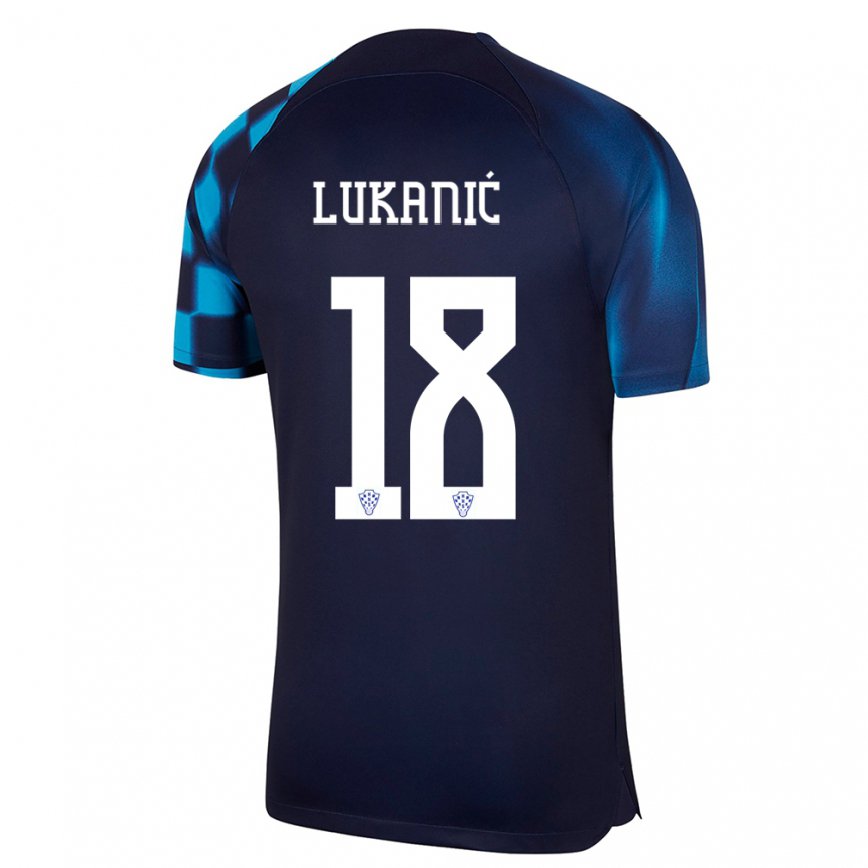 Herren Kroatische Luka Lukanic #18 Dunkelblau Auswärtstrikot Trikot 22-24 Luxemburg