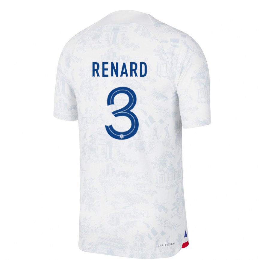 Herren Französische Wendie Renard #3 Weiß Blau Auswärtstrikot Trikot 22-24 Luxemburg