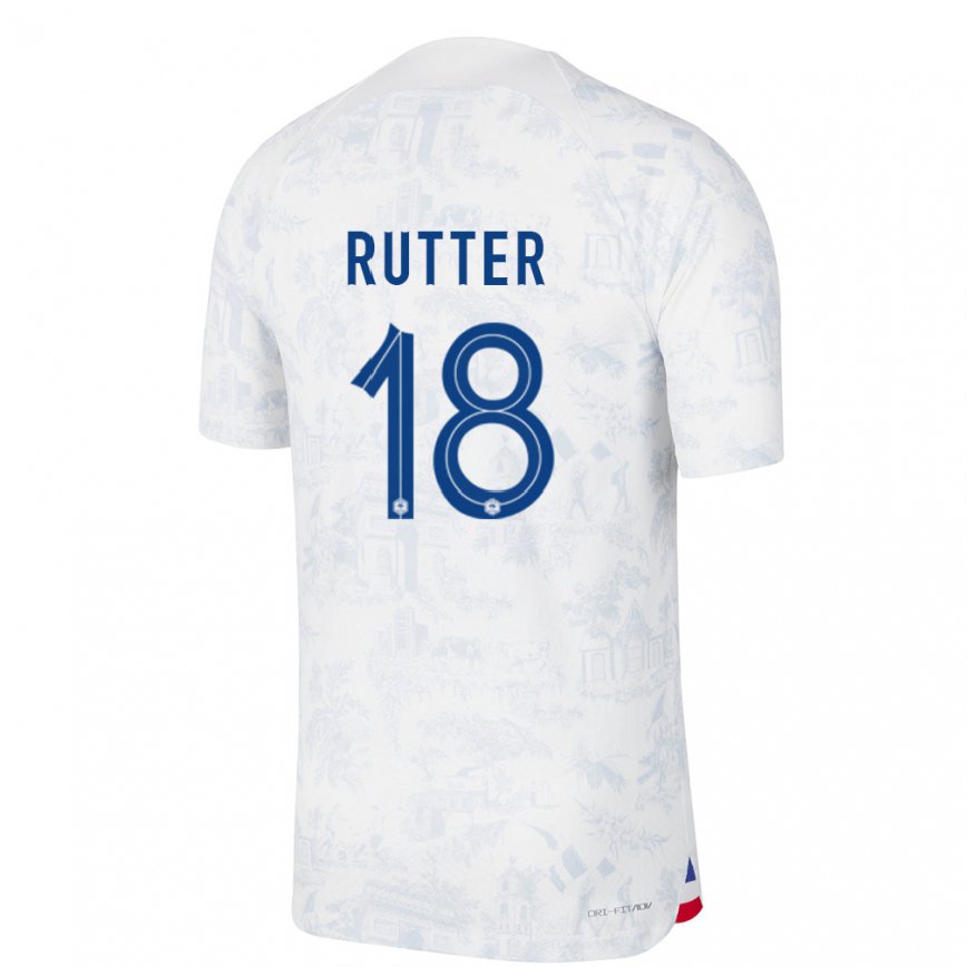 Herren Französische Georginio Rutter #18 Weiß Blau Auswärtstrikot Trikot 22-24 Luxemburg