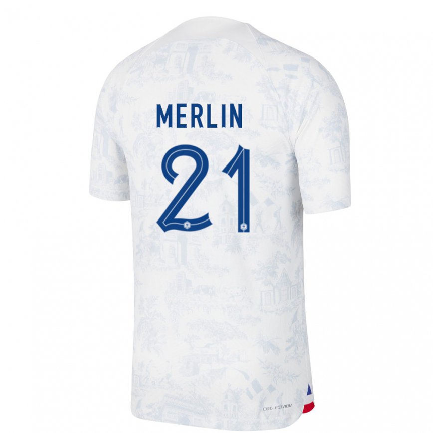 Herren Französische Quentin Merlin #21 Weiß Blau Auswärtstrikot Trikot 22-24 Luxemburg