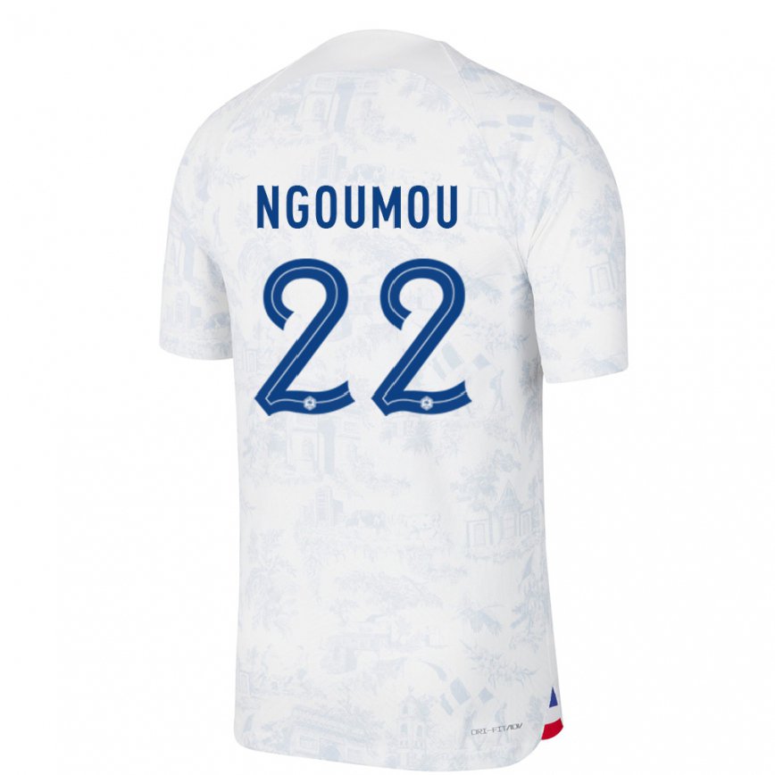 Herren Französische Nathan Ngoumou #22 Weiß Blau Auswärtstrikot Trikot 22-24 Luxemburg