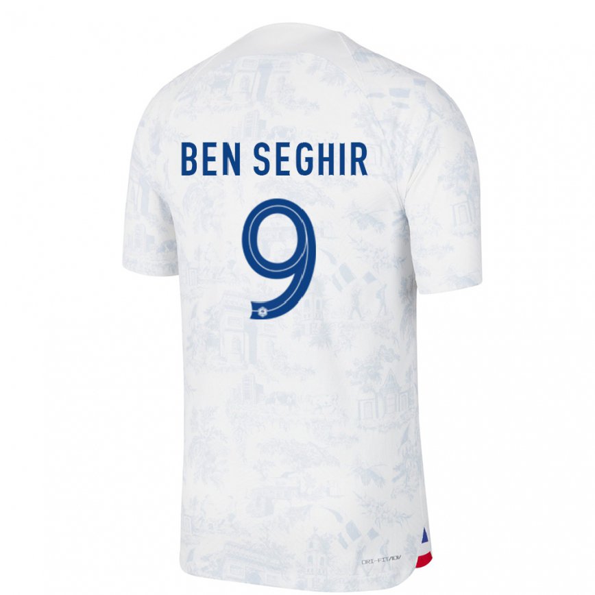 Herren Französische Salim Ben Seghir #9 Weiß Blau Auswärtstrikot Trikot 22-24 Luxemburg
