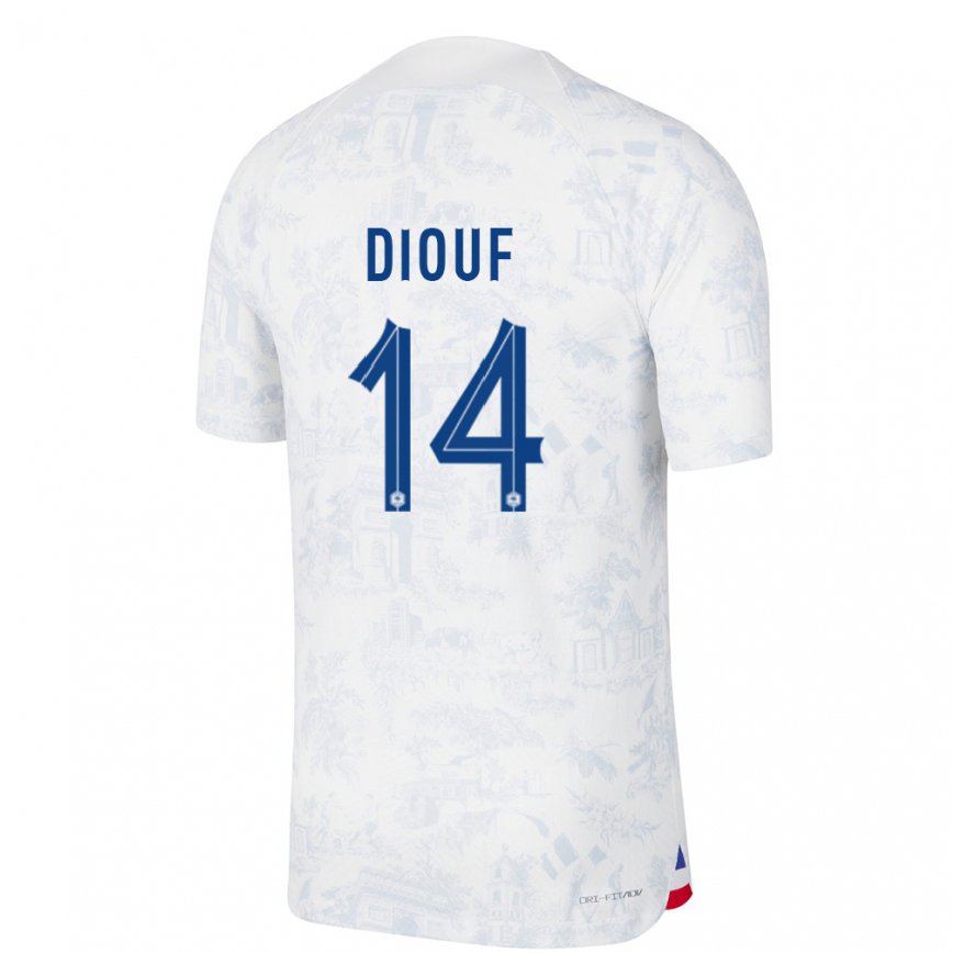 Herren Französische Andy Diouf #14 Weiß Blau Auswärtstrikot Trikot 22-24 Luxemburg