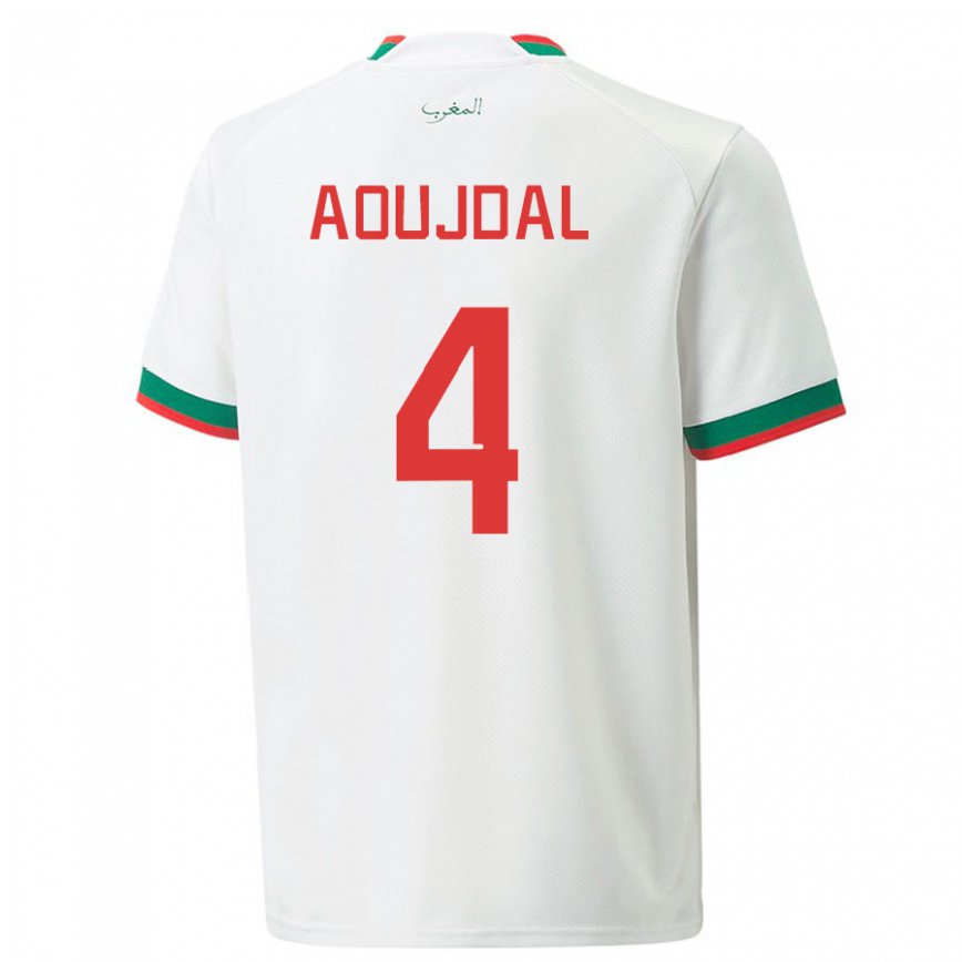 Herren Marokkanische Youssef Aoujdal #4 Weiß Auswärtstrikot Trikot 22-24 Luxemburg
