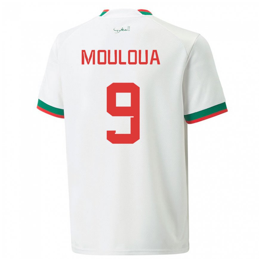 Herren Marokkanische Ayoub Mouloua #9 Weiß Auswärtstrikot Trikot 22-24 Luxemburg