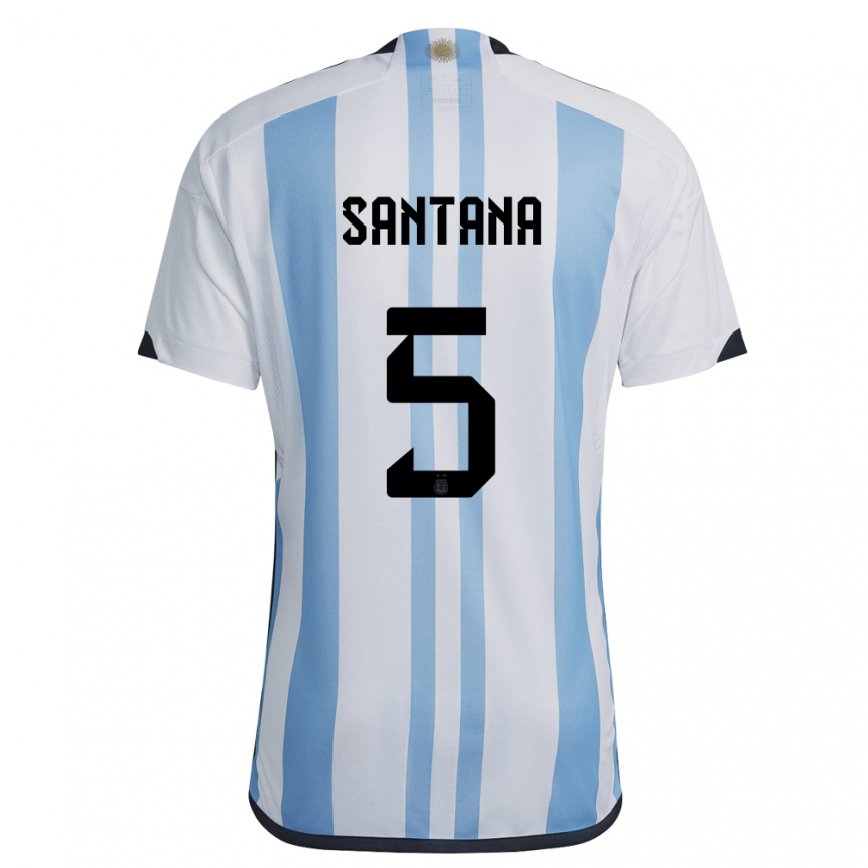 Damen Argentinische Vanesa Santana #5 Weiß Himmelblau Heimtrikot Trikot 22-24 Luxemburg