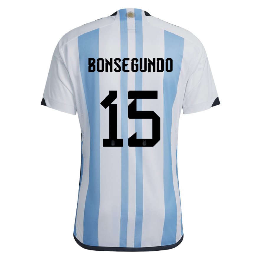 Damen Argentinische Florencia Bonsegundo #15 Weiß Himmelblau Heimtrikot Trikot 22-24 Luxemburg