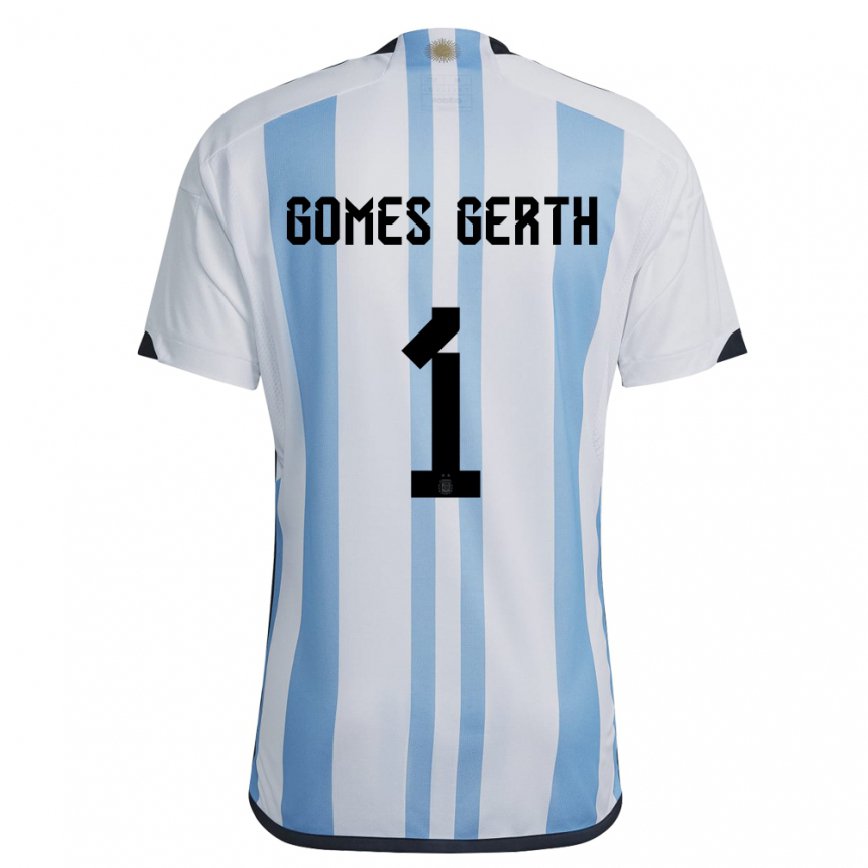 Damen Argentinische Federico Gomes Gerth #1 Weiß Himmelblau Heimtrikot Trikot 22-24 Luxemburg