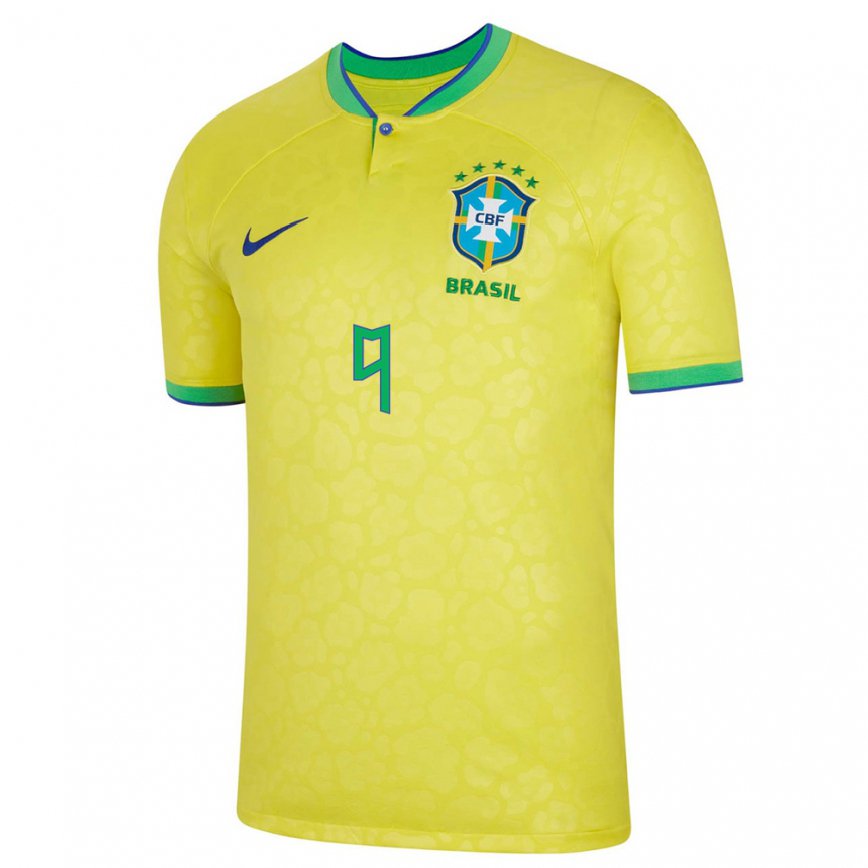Damen Brasilianische Endrick #9 Gelb Heimtrikot Trikot 22-24 Luxemburg
